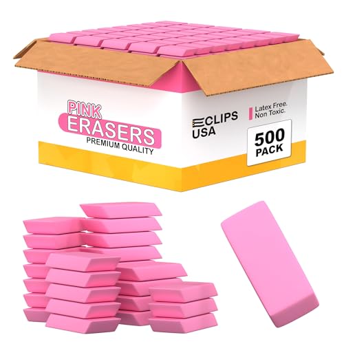 Erasers Bulk, 500 Pink Erasers for School, School Supplies for Kids