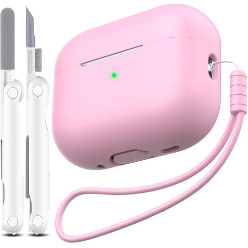 MHYALUDO för AirPods Pro 2nd Generation Fodral, Militärklassig anti-fall mjuk silikon stötdämpande för AirPods Pro Fodral Skin Touch med nyckelring och rengöringskit, rosa