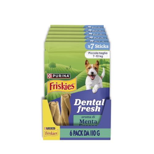 PURINA FRISKIES Dental Fresh Snack per l'Igiene Orale per Cani Adulti Stick 6 Confezioni da 110g