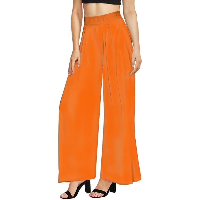 Women Flowy Pants Tiger Orange Peony Wide Leg Palazzo Pants Bloodstain Tie-Dye High Waisted Hippie Trousers XS-6XL