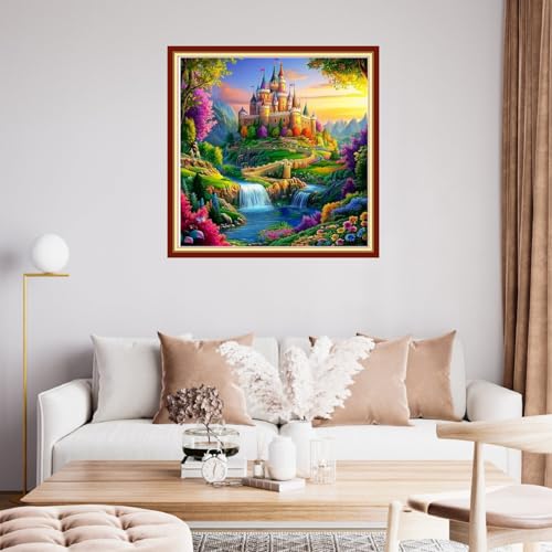 Image of Fanxvivy Stamped Cross Stitch Kits for Beginners Full Range of Cross Stitching Preprinted Embroidery Kits for Adults, 11CT Embroidery Pattern Needlepoint Kits-Magic Castle 18x18 inch