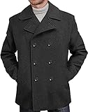BGSD Men Mark Classic Wool Blend Double Breasted Walking Pea Coat (Also available in Big and Tall and Short), Grey, Medium