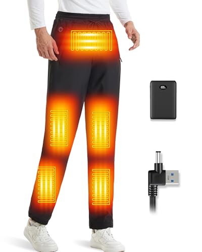 Heated Pants for Men Outdoor Motorcycle Hiking Hunting, USB & DC Electric Heating Pants with Battery Pack Black