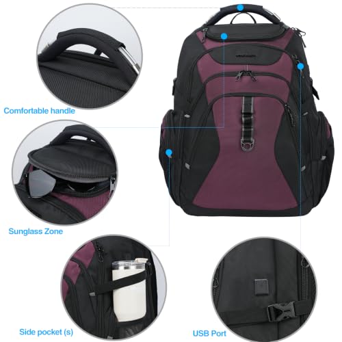 Image of KROSER Travel Laptop Backpack 17.3 Inch XL Computer Backpack with Hard Shell Saferoom RFID Pockets Water-Repellent Business College Daypack Stylish Bag for Men /Women-Black Burgundy
