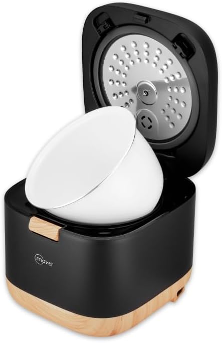 Front view of Mayer MMRC08D-BK Rice Cooker, showing the control panel and LED display.