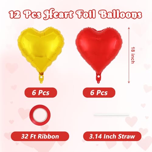 Image of 12 Pcs Colorful Heart Balloons,18 Inch Heart Foil Balloons Love Balloon Valentine Balloon for Birthday Party Wedding Engagement Party Baby Shower Valentine Day Decorations