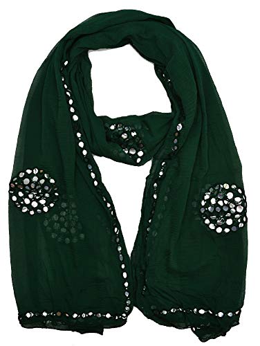 Image of YOUTHQUAKE Plastic Mirror Work Embroidered Chiffon Dupatta for Women & Girls