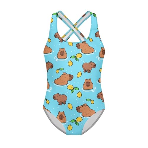 Girls One Piece Swimsuits Summer Quick Dry Crewneck Beach Bathing Suit Cross Shoulder Strap Swimwear 5-14 Years