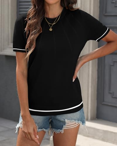 Image of COSSEN Womens Tops 2025 Spring Summer Short Sleeve Sweater Fashion Trendy Crewneck Casual Knit T Shirts Blouse