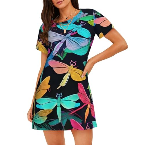 Chemise de nuit légère femme en coton respirant à motif libellules