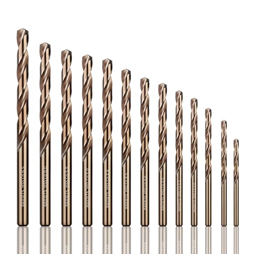 BAIDETS Cobalt Drill Bits Set (1.5-6.5mm, 13Pcs), M35 HSS Metal Twist Drill Bits Set for Hard Metal, Stainless Steel, Cast Iron, Plastic, Wood, Other Materials