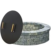 Round Fire Pit Lid - 28 inch fire pit cover Metal with Wooden Handles - Fits for Bonfire Pits or ...