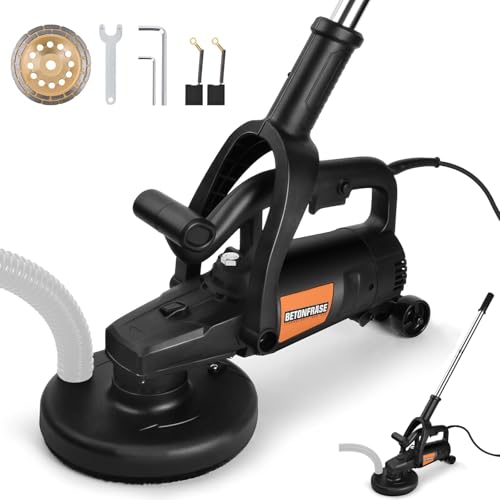 7'' Concrete Grinder Set with Long Handle, 3800W Concrete Floor Grinder Concrete Surface Planner 6000RPM with Dust Extraction Shround, 6 Speeds & Auxiliary Wheels for Grinding Concrete Marble Granite