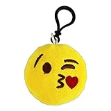 Emoji Schlüsselanhänger Kuss MIT Herz Smiley aus Plüsch Face Throwing a Kiss Heart Kissing Bussi hochwertiger Emoticon Anhänger mit Schlaufe und Karabiner-Haken von wortek
