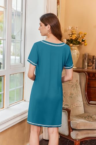 Image of Ekouaer Nightgowns for Women Short Sleeve Sleep Shirts V Neck Nightshirts Soft Sleepshirt Caual T Shirt Sleepdress