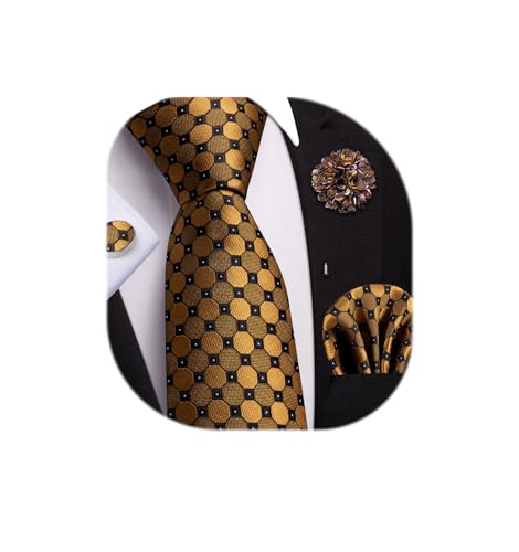 Image of Dubulle Mens Tie and Lapel Pin Paisley Striped Floral Necktie for Men Pocket Square Cufflinks 4PCS Set Wedding Party