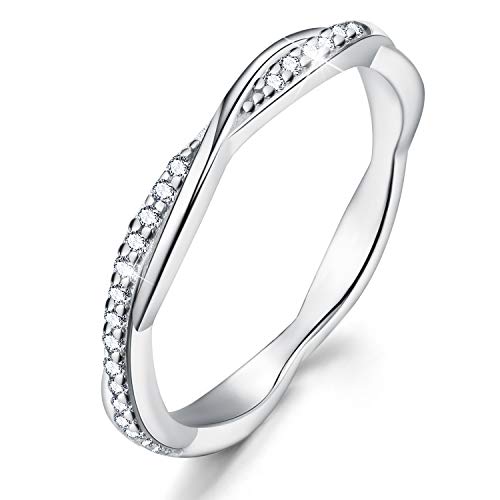 Esberry ?Gifts for Christmas 18K Gold Plating 925 Sterling Silver Cubic Zirconia Rings Twisted Bride Wedding Rings Stackable Simulated Diamond CZ Rings Eternity Bands Wedding Bands for Women