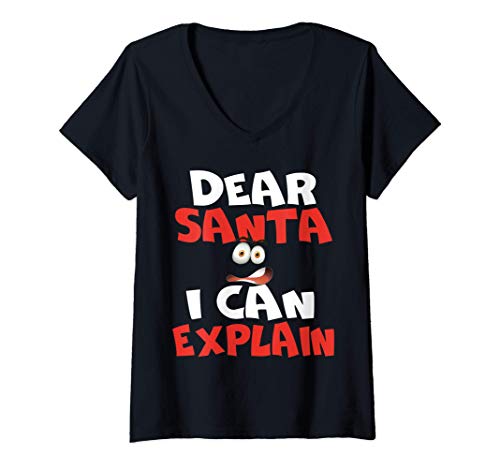Donna Dear Santa I Can Explain Funny Christmas Gifts Caring Xmas Maglietta con Collo a V