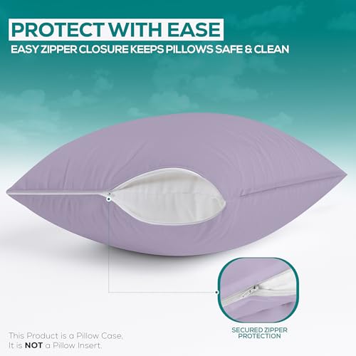 Image of Utopia Bedding Premium 100% Waterproof Pillow Protectors with Zipper Standard Size (Set of 2), Bed Bug and Dust Mite Proof Zippered Pillow Covers, Pillow Encasement Cases, Lavender