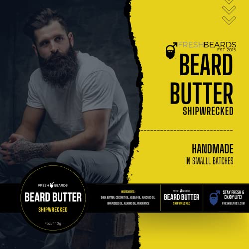 Fresh Beards Shipwrecked Beard Butter - Bay Rum, Clove, And Caribbean Spice Fragrance - Scented Mens Beard And Mustache Conditioner - Soothing Anti-Itch Moisturizer And Softener For Healthy Beard Growth #TOP2