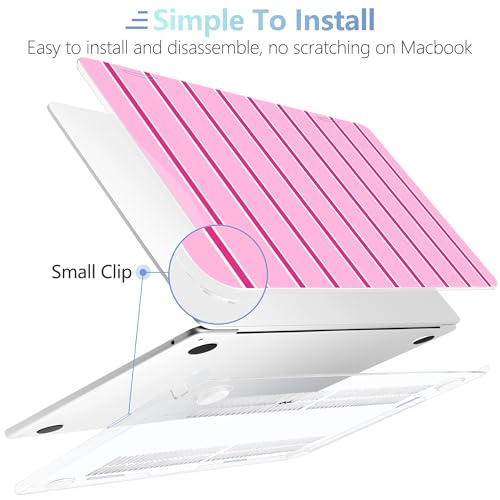 Image of MEEgoodo Case for M5 /M4 /M3 /M2 MacBook Air 13 inch 2026 2025 2024 2022, Fit Model A3449 /A3240 /A3113 /A2681, Case Compatible with MacBook Air 13.6-inch, Magenta&White Stripes