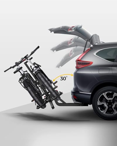 Image of KYX Bike Rack for Car Hitch Mount for 2 Bikes Up to 160LBS Load, E-Bike Platform Rack Quick Tilt Release, Foldable, Anti-Wobble and Double Lock System Bicycle Car Rack for 2'' Receiver, SUV, RV