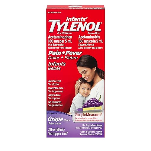 Image of Tylenol Infants Liquid Pain Relief & Fever Medicine, Oral Suspension, Acetaminophen for Sore Throat, Headache & Teething, Pain Reliever & Fever Reducer for Kids; Grape Flavor, 2 fl. oz.; Pack of 1
