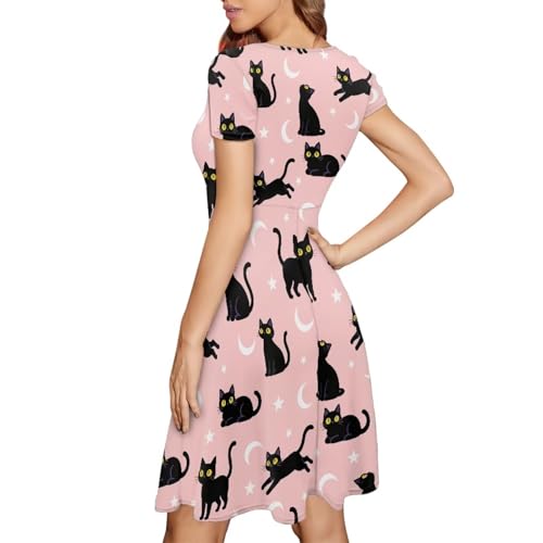 Image of AFPANQZ Womens Casual Summer Lightweight Vintage Dress Short Sleeve Midi Dress Knee-Long Luxury Formal Dress