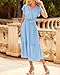BTFBM Women Summer Bohemian Floral Casual Wrap V Neck Ruffle Cap Sleeveless Belt A-Line Pleated Hem Swing Midi Sun Dress (Solid Light Blue, Small)