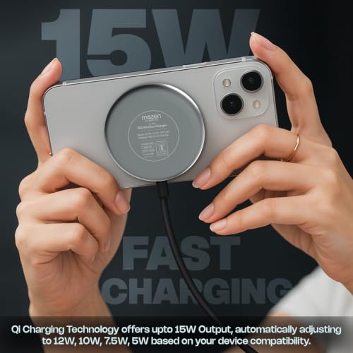 Image of MOZEN by Amkette Air 450 Qi2 Wireless Charger /Magsafe Charger | Qi2 Technology 15W Wireless Charging with MagSafe Compatibility| Includes Magnetic Ring for Non-MagSafe Phones