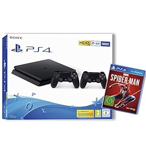 PlayStation 4 – Konsole (500GB, schwarz, slim, F-Chassis) inkl. 2 DualShock 4 Controller + Marvel’s Spider-Man – Standard Edition – [PlayStation 4]