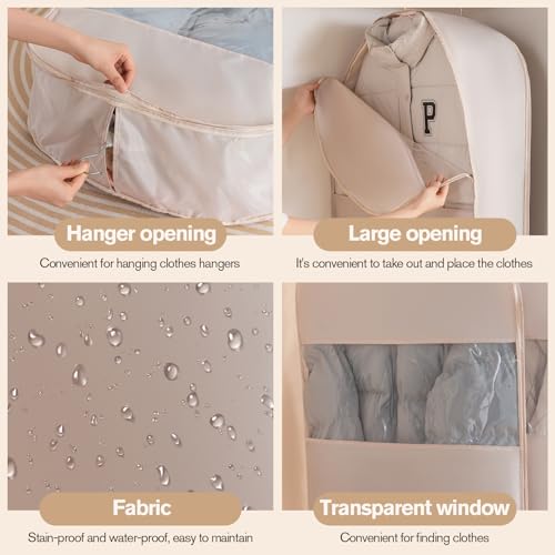 2 Packs Breathable Hanging Garment Bags for Clothes & Suits - 52" Fabric Suit Bags for Closet Storage, Garment Covers for Coats, Dresses, Jackets, Shirts, Wardrobe Protector (grey) thumbnail 6