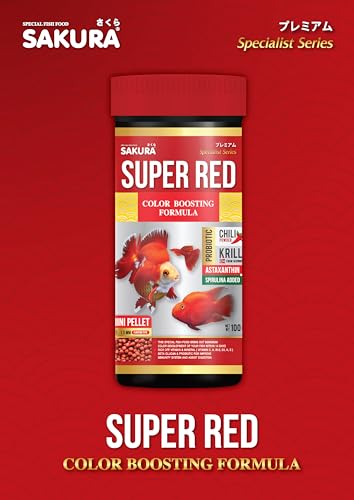 Image of Sakura Super Premium Fish Food Speacial for Super Red Colour with Krill, Chili, Probiotic & Astaxanthin+Spirulina Mini Pellet 1.5 Mm- 50 Gm,Small