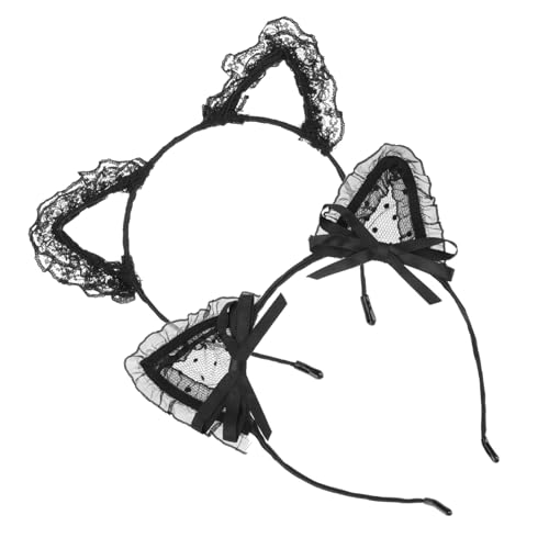TOPBATHY 2 Stück Schwarzes Spitzen katzenohren haarband Leichter Haarschmuck mit Zartem Spitzenmuster und Schleifen Bequemes Damen party accessoire für Halloween Karneval Festtage und