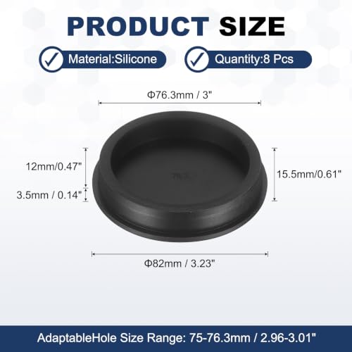 Image of MECCANIXITY 8pcs T-Shaped Silicone Plugs 76.3mm 3 Inch Dia Snap in Plug Hole Seal Cover Round Rubber Stopper for 75-76.3mm Holes Kitchen Rubber Bulkheads Waterproof Sealing, Black