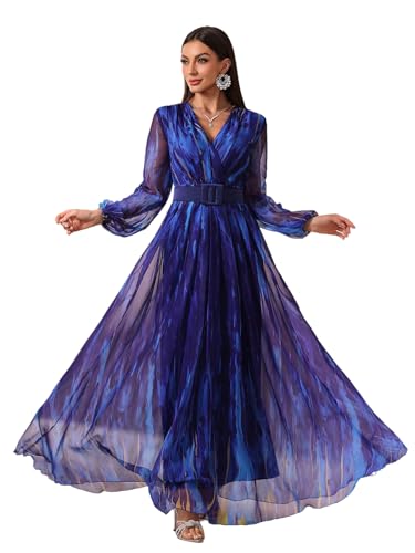 Image of TOLEEN Summer Casual Dresses for Women 2026 Spring Fashion Boho V Neck Long Sleeve Ruffle Floral Print Elegant Maxi Dress