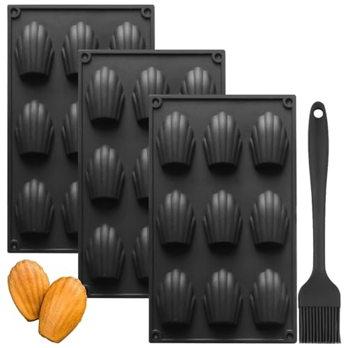 YXHZVON Moule en Silicone Madeleine, 3 Pièces Moule à Madeleine à 9 Trous, Antiadhésifs Moule Madeleine Pâtisserie avec Brosse en Silicone pour Mousse...