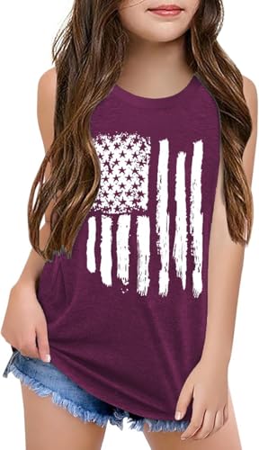 Image of Qbily Tank Tops for Girls Kids Summer Casual Cute Sleeveless Crewneck Graphic T Shirt 5-14 Years