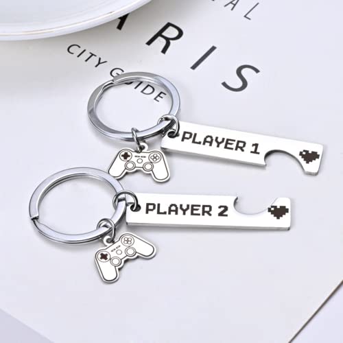 JEKUGOT 2 pieces Couples KeyRings Gifts for Boyfriend & Girlfriend, Gamer Couple Gift, Romantic Anniversary Valentine's Day Gift, Keychain with Silver Heart - Image 5