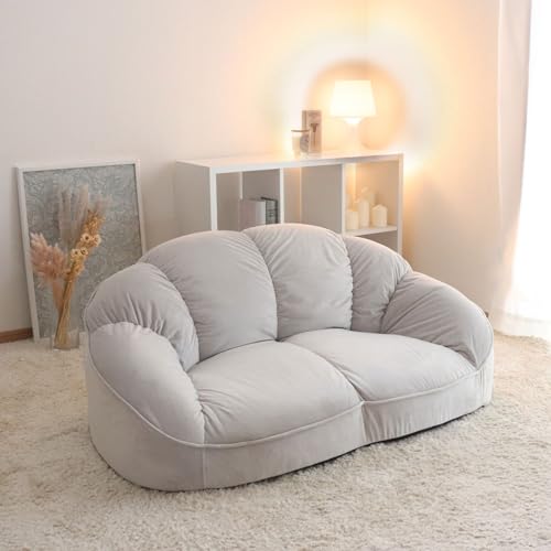 Ajimy クロワッサン型 ローソファー, 2人掛け, フロアソファ, 幅115×奥行71×高さ48cm, グレー, コンパクト座椅子 [2]