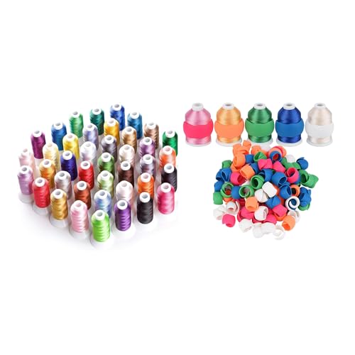 Image of Simthread 40 Colors Polyester Embroidery Machine Thread 500M (550Y) with 40PCS Thread Spool Huggers Kit for Brother Janome Singer Pfaff Husqvarna Bernina Sewing Machines