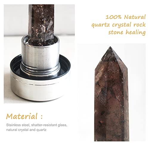 Tyuodna Crystal Quartz Glass Water Bottle, Healing Gemstone Bottle 550ml (Smoky Quartz), Smoky Quartz+bottle, 550 ml - Image 4