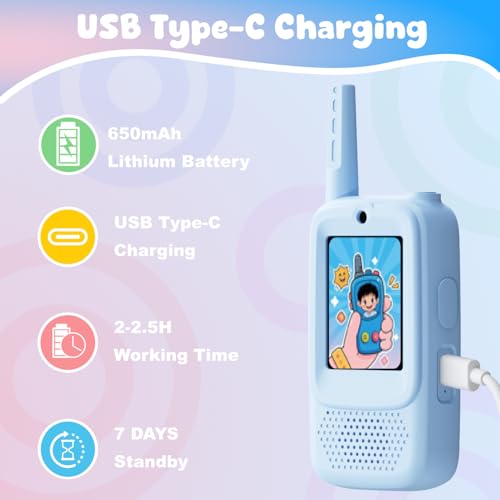 Image of Video Walkie Talkies for Kids, Handheld 2 Pack Rechargeable Video Walkies Talkies, Indoor Outdoor Toys Christmas Birthday Gifts for Age 3-12 Year Old Girls Boys (Blue & Pink)