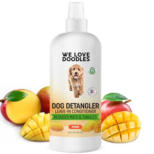 We Love Doodles Dog Detangler Spray - Leave-in Conditioner for Dogs - Dog Detangling Spray - Dematting Spray for Dogs - Tangle Remover - Made in The USA - Large 16 fl oz (Mango)