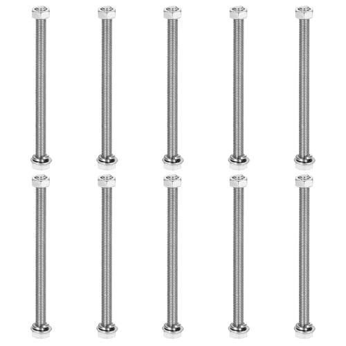 sourcing map M5 x 75mm 304 Stainless Steel Hex Head Screws Bolts, Nuts, Flat & Lock Washers Assortment Kit, Fully Threaded, Bright Finish for Home, Electronic, Machine, 10 Sets