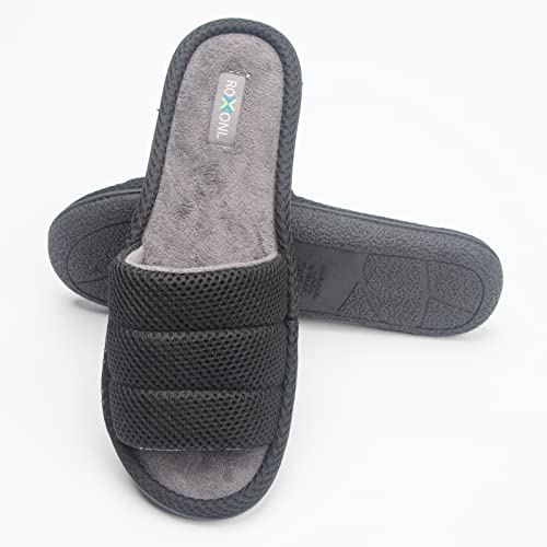 Roxoni Unisex Slippers For Men – Plush Slippers For Men Open Toe House Slippers For Superior Comfort – Cozy Soft & Durable Design – Versatile & Colorful Slides Sandals Black #TOP1