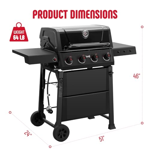 4-Burner Gas BBQ Grill with Side Table, 36,000 BTU Outdoor Propane Grill with Enameled Coated Chamber Body, Premium Porcelain-Enameled Grates for Backyard, Patio, Camping Barbecue, Black - Image 4