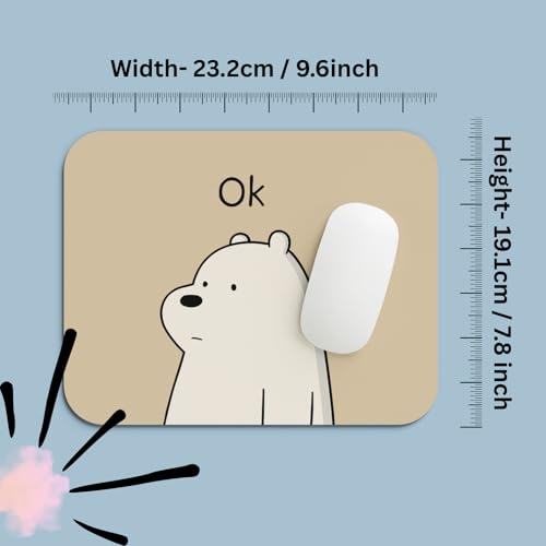 Image of Premium Cute Bear Mouse Pad - Stylish Printed Mousepad with Durable Non-Slip Rubber Base & Smooth Control Surface for Laptop, Desktop & Office Use (Ok Bear!!) (Ok Bear!!)