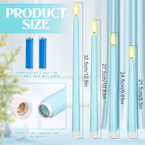 Image of Rossesay 24 Pcs Flameless LED Taper Candles Battery Operated Candles 8.5 inch, 9.65 inch, 10.8 inch, 12.8 inch Flameless Candlesticks Flickering for Christmas Church Wedding(Classic, Turquoise)