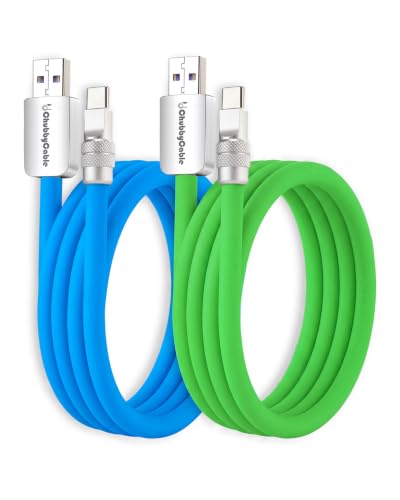 Image of chubbycable 120W Silicone USB A to C Cable, 2 Pack, Blue+Green, 6.6FT | Couple Color Matching, 6mm Extra Thick, 45,000+ Bend Tested, 480Mbps Data Transfer, E-Marker Safety Chip, Tangle-Free